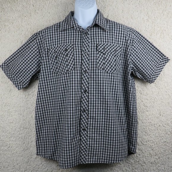 PJ Mark* Men's Short Sleeve‎ Button Down Curved Hem Chest Pockets Shirt~ Size XL - Picture 1 of 12